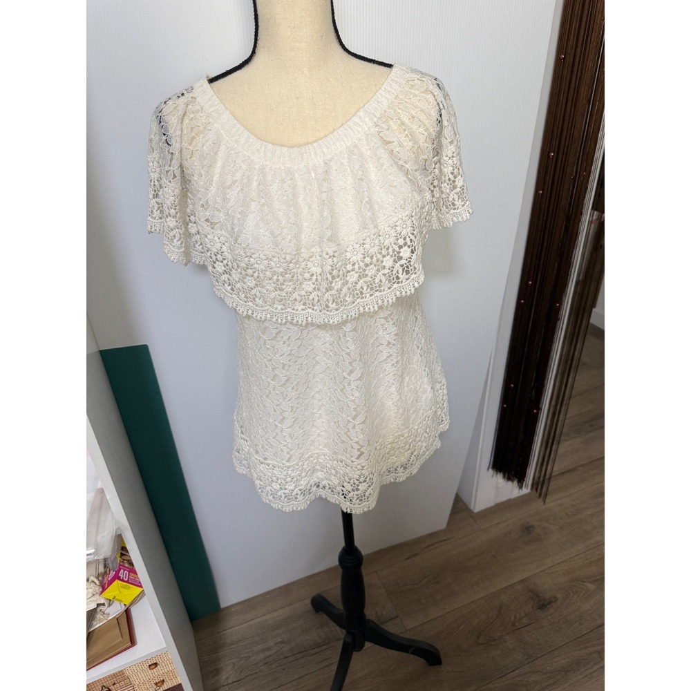 Soft Surroundings Boho Cottagecore Off The Shoulder Lace Top SZ M